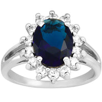Classic Women's Oval Sapphire and Clear CZ Ring - W-9207 ,