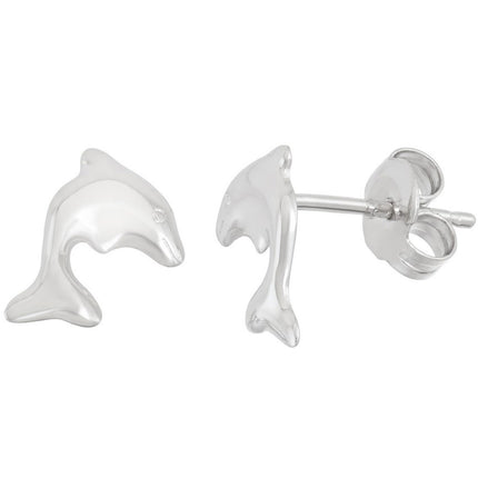 Classic Women's Earrings - Sterling Silver Shiny Dolphin Post Back Closure | A-2337 ,