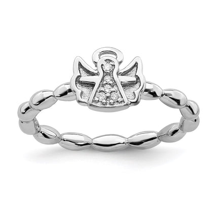Sterling Silver Stackable Expressions Polished Diamond Angel w/halo Ring | QSK1843 ,