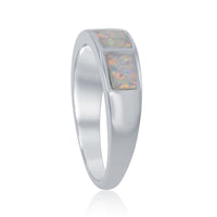 Sterling Silver Milky Inlay Opal Squares Ring - W-9914 ,