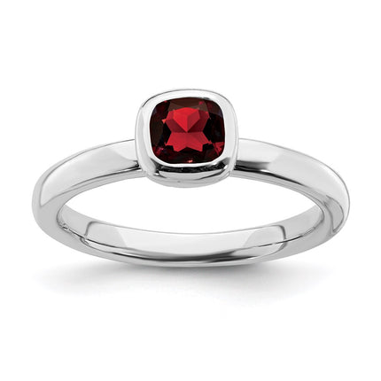 Sterling Silver Stackable Expressions Cushion Cut Garnet Ring | QSK446 ,