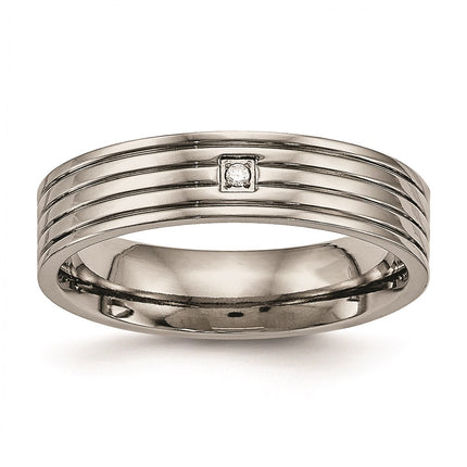 Titanium Polished Grooved Comfort Back CZ Ring | TB474 ,