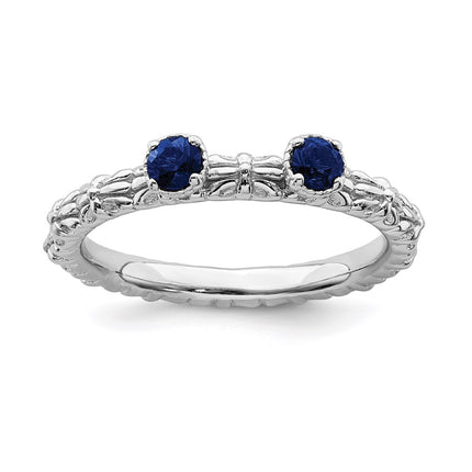Sterling Silver Stackable Expressions Created Sapphire Two Stone Ring | QSK1593 ,