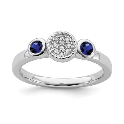 Sterling Silver Stackable Expressions Dbl Round Cr. Sapphire & Dia. Ring | QSK528 ,