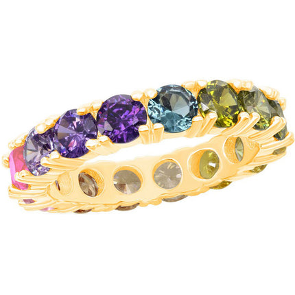 Classic Women's Gold Plated Rainbow CZ Band Ring - W-2117 ,