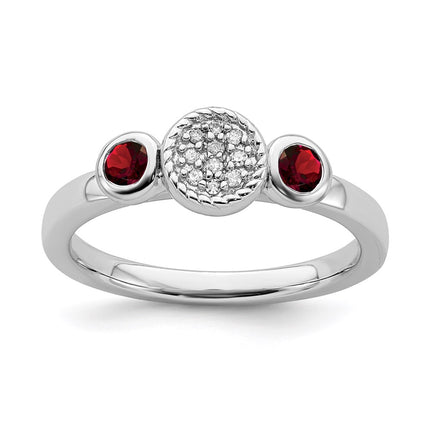 Sterling Silver Stackable Expressions Dbl Round Garnet & Dia. Ring | QSK520 ,