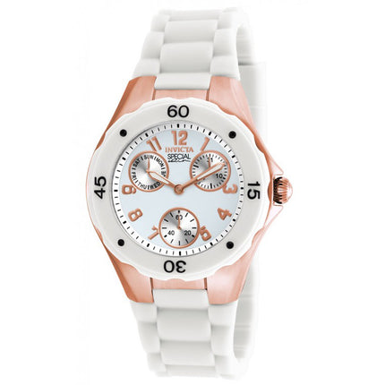 Invicta 18798 Women's Angel White Dial Rose Gold Steel White Silicone Strap Watch ,