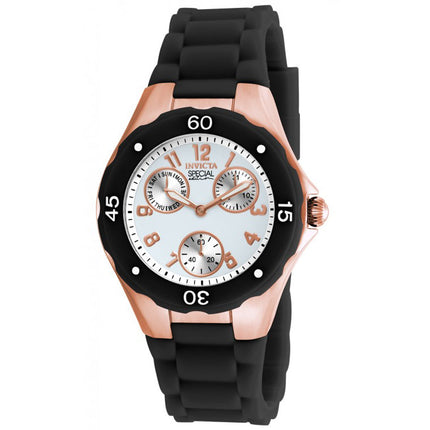Invicta 18799 Women's Angel White Dial Rose Gold Steel Black Silicone Strap Watch ,