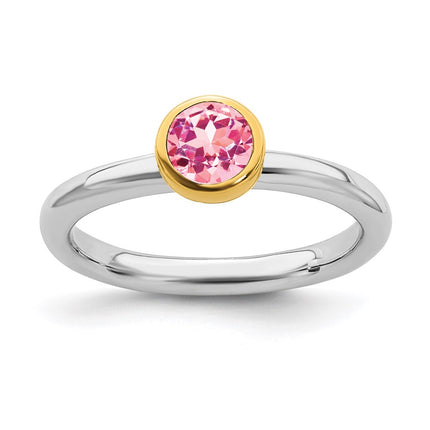 Sterling Silver Stackable Expressions w/Gold-plate P. Tourmaline Ring | QSK1884 ,
