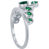 Classic Women's Silver Nano Green CZ Crown Ring - W-2730 ,