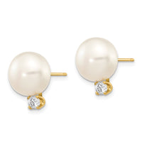 14k 10-11mm White Button FW Cultured Pearl .2ct Diamond Post Earrings ,