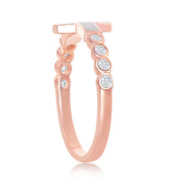 Sterling Silver Rose GP White Inlay Opal Cross CZ Ring - W-2260 ,