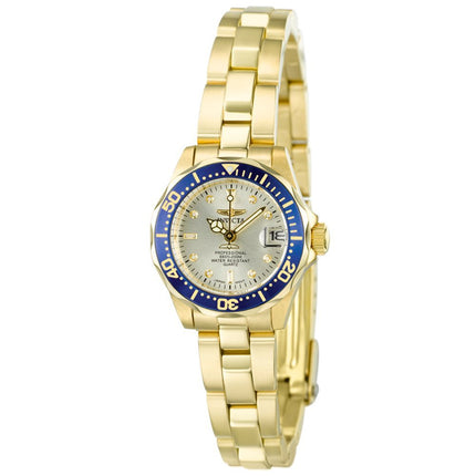 Invicta Women's Yellow Gold Steel Watch - Pro Diver Quartz Champagne Dial Date | 4610 ,