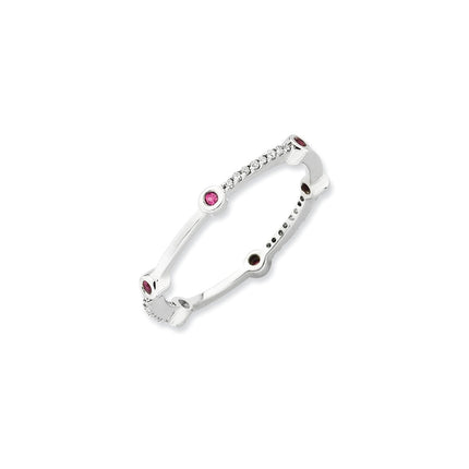 Sterling Silver Stackable Expressions Polished Cr. Ruby & Dia Ring | QSK668 ,