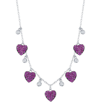 Classic Women's Necklace - Sterling Round and Heart Ruby CZ | M-6811 ,