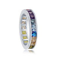 Sterling Silver Channel Set Rainbow CZ Band Ring - W-2130 ,