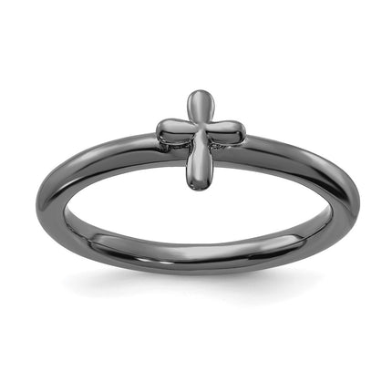 Sterling Silver Stackable Expressions Ruthenium-plated Cross Ring | QSK2048 ,