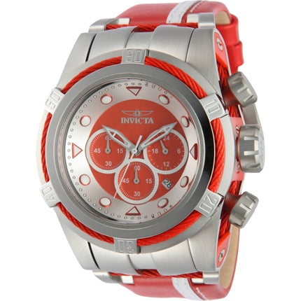 Invicta Men's Watch - Bolt Zeus Chrono Red and Silver Tone Dial Leather Strap | 43786 ,