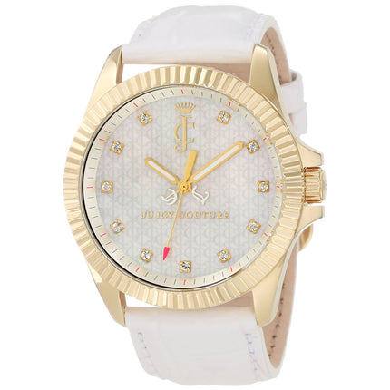 Juicy Couture 1900930 Women's Stella MOP Dial Yellow Gold Steel White Leather Strap Watch ,