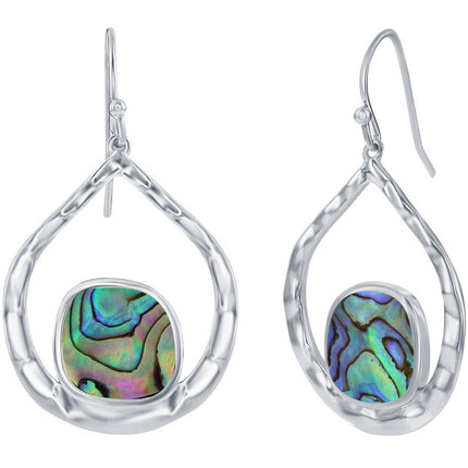Classic Women's Earrings - Irregular Abalone and Hammered Pear Shape Silver | D-7993 ,