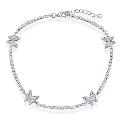 Classic Women's Anklet - Sterling Silver Butterfly CZ Tennis | R-9278 ,