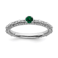 Sterling Silver Stackable Expressions Created Emerald Single Stone Ring | QSK1589 ,