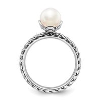 Sterling Silver Stack Exp. 7.0-7.5mm White FW Cultured Pearl Ring | QSK826 ,