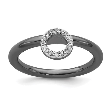 Sterling Silver Stackable Expressions Black-plated Halo Dia. Ring | QSK1993 ,