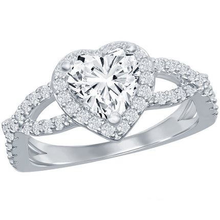 Classic Women's Intertwined Shank Heart CZ Ring - W-2848 ,