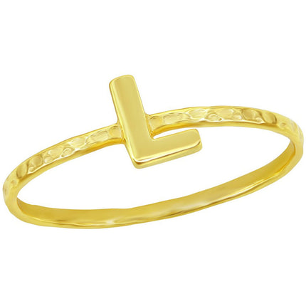 Classic Unisex Gold Tone L Initial Hammered Ring - W-2827 ,