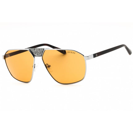 Guess Men's Sunglasses - Shiny Gunmetal Metal Aviator Frame Brown Lens | GU00086 08E ,