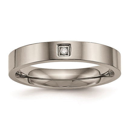 Titanium Polished Flat Comfort Back CZ Ring | TB468 ,