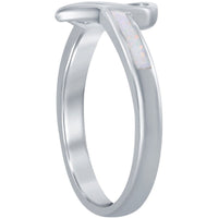 Sterling Silver Open Heart White Inlay Opal Ring ,