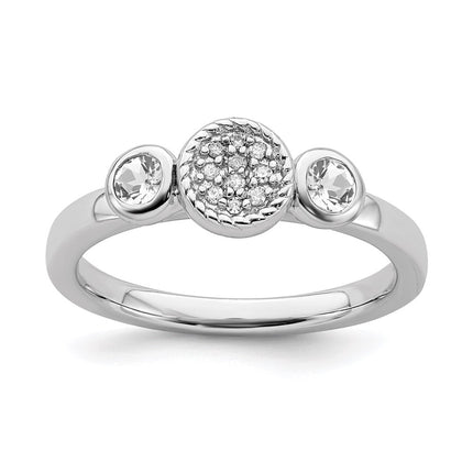 Sterling Silver Stackable Expressions Dbl Round White Topaz & Dia. Ring | QSK523 ,