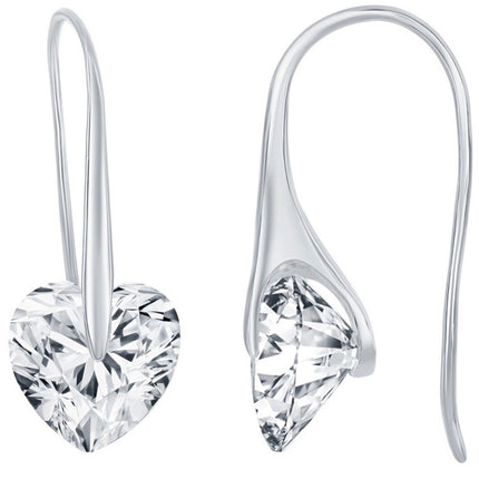 Classic Women's Earrings - Sterling Silver Heart Shape White CZ Frenchwire | D-7875 ,