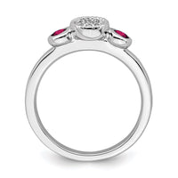Sterling Silver Stackable Expressions Dbl Round Cr. Ruby & Dia. Ring | QSK526 ,