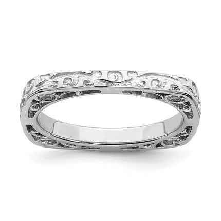 Sterling Silver Stackable Expressions Polished Rhodium-plated Square Ring | QSK755 ,