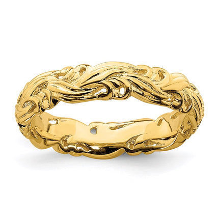 Sterling Silver Stackable Expressions Gold-plated Carved Band | QSK1672 ,