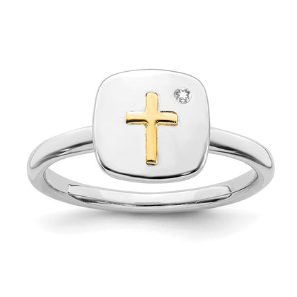 Sterling Silver & 14k Cross Stackable Expressions Diamond Ring | QSK1653 ,