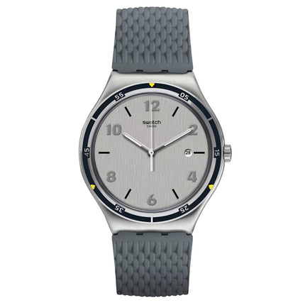 Swatch Men's Watch - Irony Asphaltise Quartz Silver Dial Blue Silicone Strap | YWS447 ,