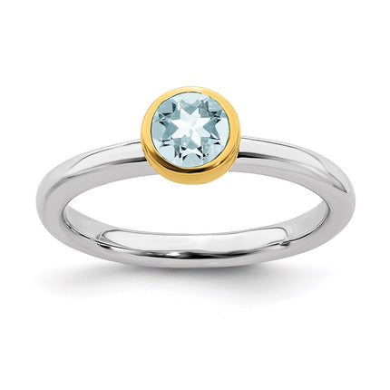 Sterling Silver Stackable Expressions w/Gold-plate Aquamarine Ring | QSK1877 ,