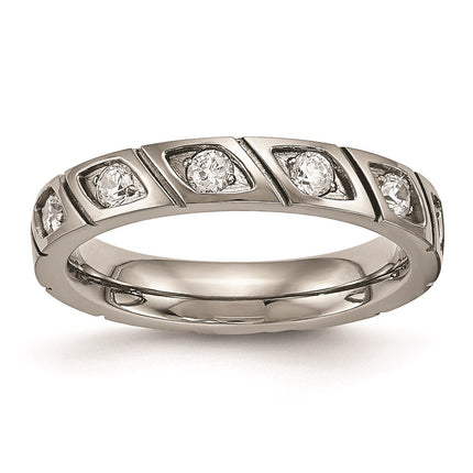 Titanium Polished Grooved CZ Ring | TB483 ,