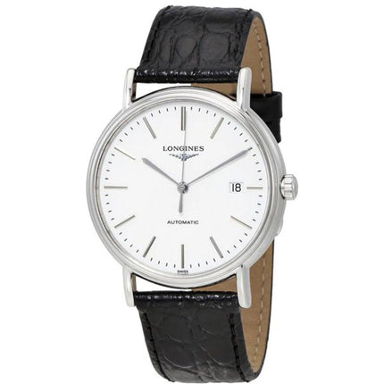Longines Men's Watch - Presence Automatic White Dial Black Leather Strap | L49214122 ,