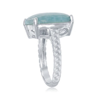 Sterling Silver Rope Design 4 Prong Square Larimar Ring, Size 9 ,