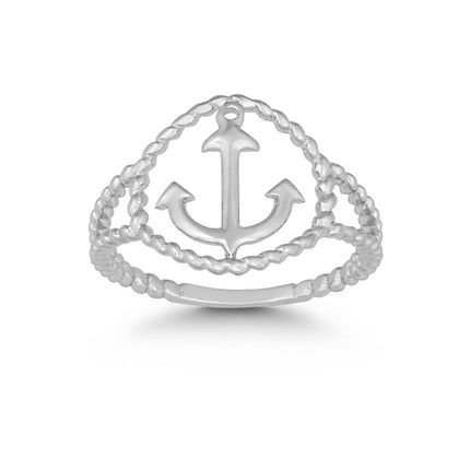 Sterling Silver Rope Design Anchor Ring - W-9860 ,
