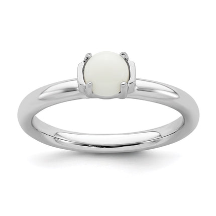 Sterling Silver Stackable Expressions Polished White Agate Ring | QSK621 ,