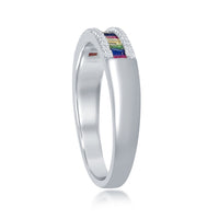 Sterling Silver Baguette Rainbow CZ Channel-Set Ring - W-2135 ,