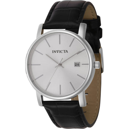 Invicta Women's Watch - Vintage Quartz Silver Dial Black Leather Strap Date | 44858 ,