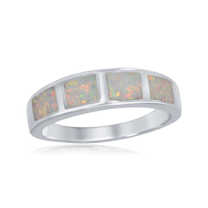 Sterling Silver Milky Inlay Opal Squares Ring - W-9914 ,