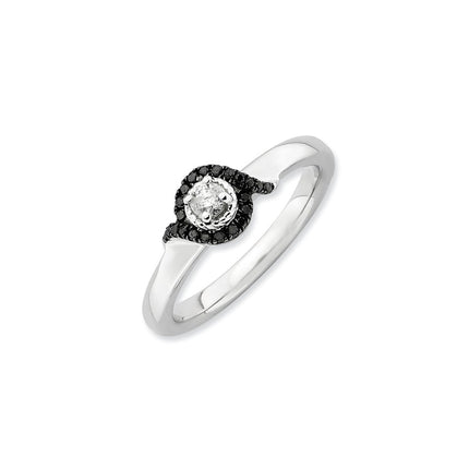 Sterling Silver Stackable Expressions Polished White/Black Diamond Ring | QSK628 ,